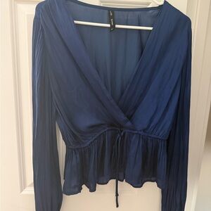 Mango Navy Wrap Blouse